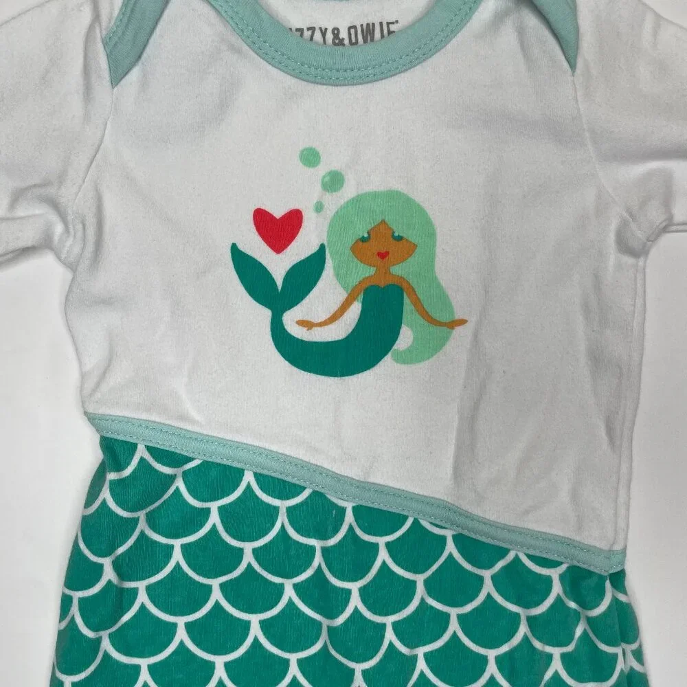 Izzy & Owie Cotton Mermaid Tail Baby Gown Sleeper 0-9 Months Teal Green Scales